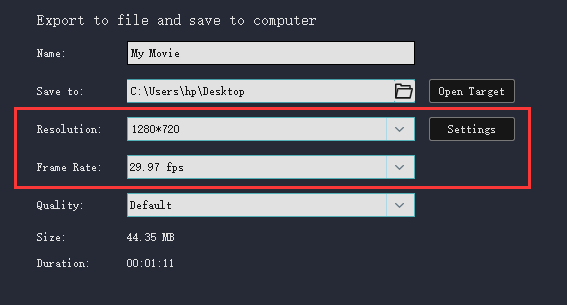 what is the movie maker image size